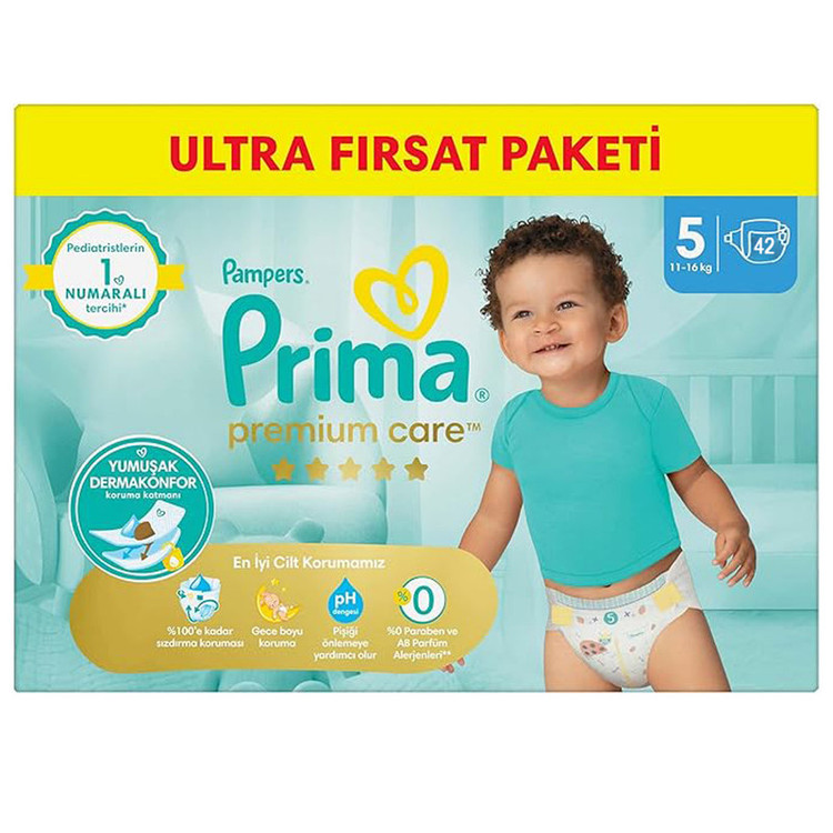 پوشک بچه پریما مدل چسبی PREMIUM سایز 5 بسته 42 عددی