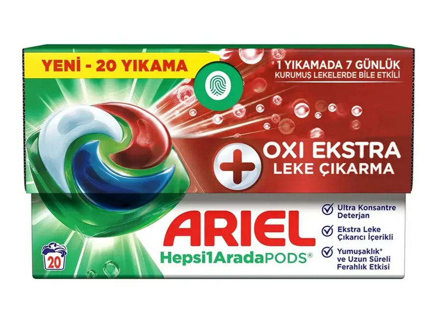 خرید و قیمت قرص ماشین لباسشویی آریل مدل Oxi Ekstra پلاس بسته ۲۰ عددی