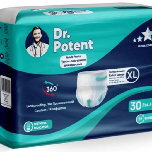 پخش و فروش پوشک (پوشینه ) بزرگسال شورتی سایز ایکس لارج دکتر پوتنت بسته 30 پدی ( دور کمر تا 170 سانتی متر)ارسال فوری